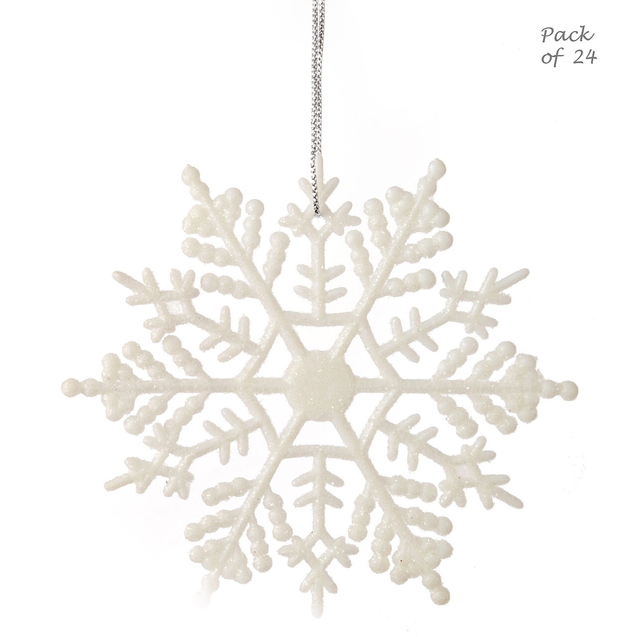 Set of 24: Lifelike White Snowflake Ornaments | 4.25" Wide | Miniature Snowflakes | Hanging Christmas Ornaments | Winter Decor | Home & Office Decor